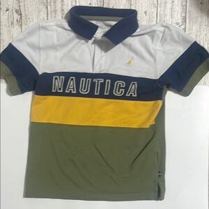 Nautica White and Blue Polo Shirt with Bold Branding